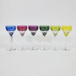 Val Saint Lambert 6 colored crystal glasses