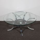 Round glass and chrome vintage coffee table, 1970s
