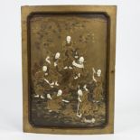 Lacquer cabinet door panel 19th century depicting 7 sage Gods with ivory heads and arms, Japanese Im