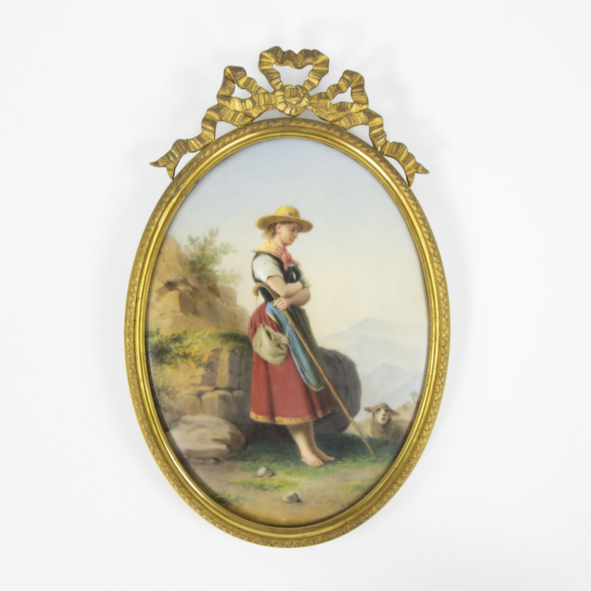Pair of hand-painted plaques on porcelain in bronze Louis Philippe frame 19th century - Bild 3 aus 4