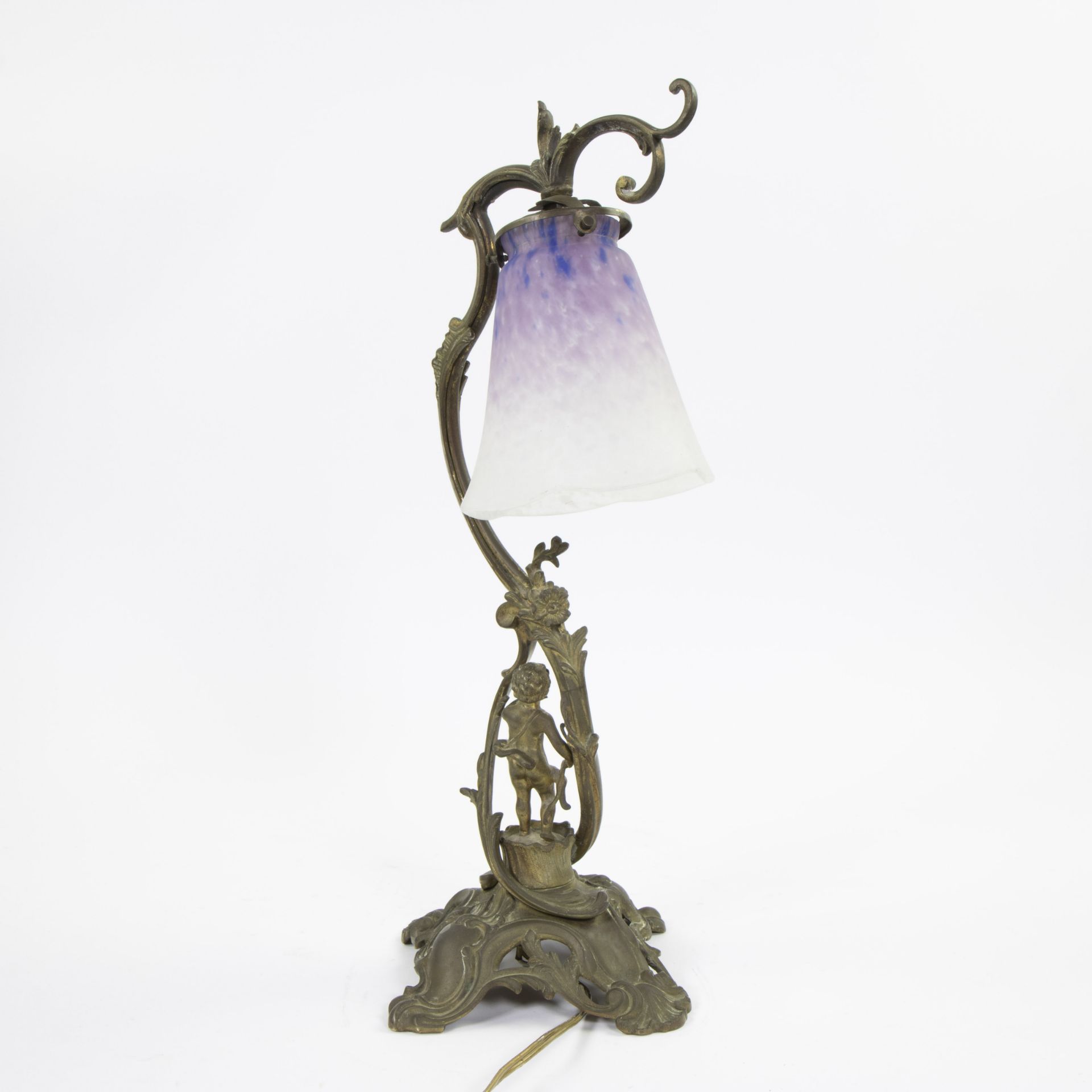 Art Nouveau table lamp in bronze with shade in glass paste Schneider - Image 3 of 4