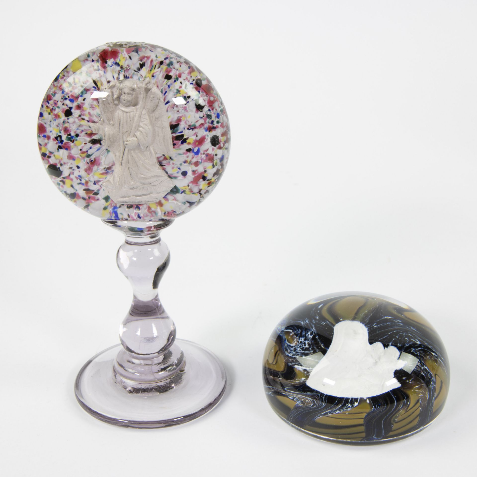 2 glass paperweights, France, 20th century