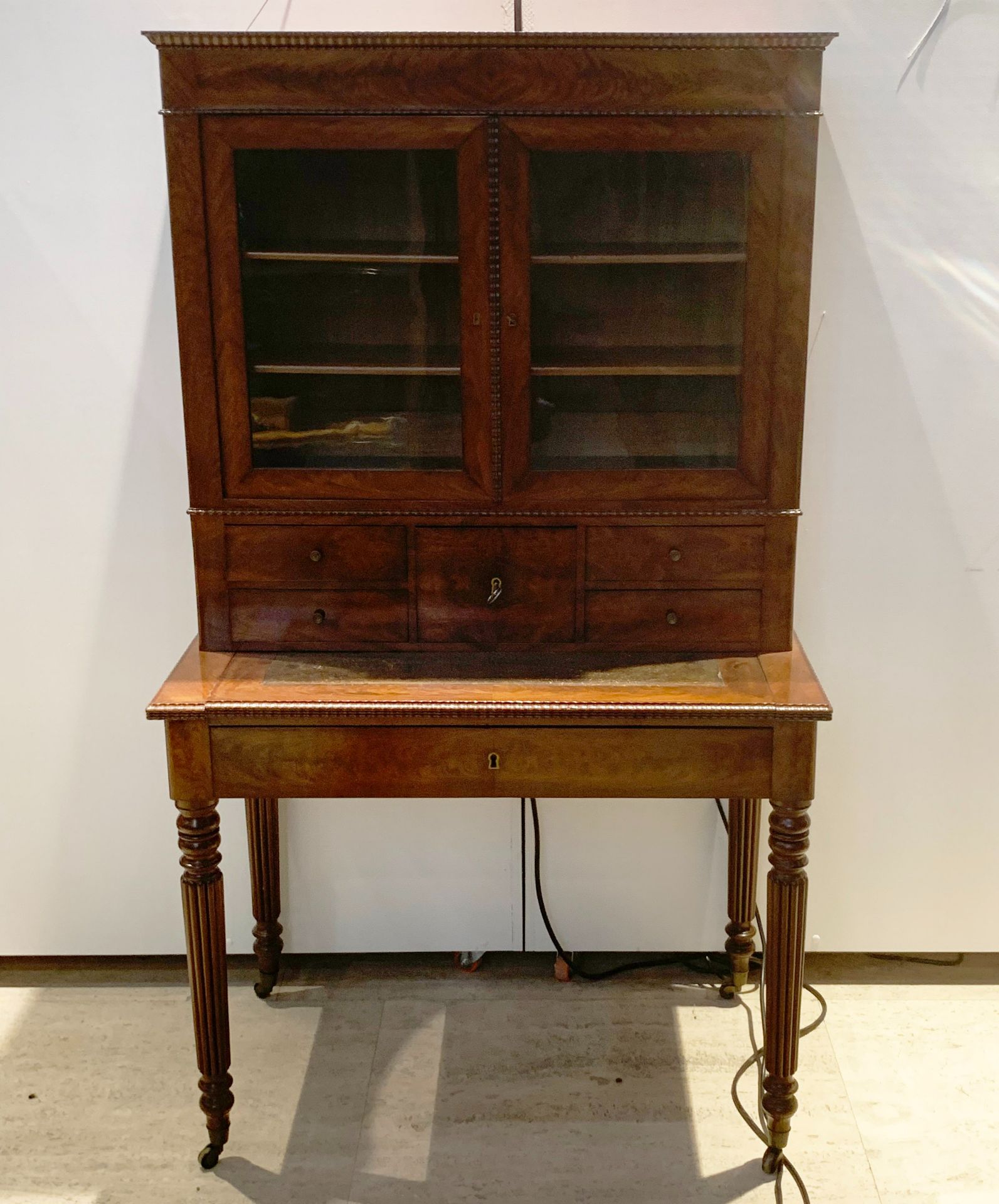 Ladies' secretary with extendable writing top and display case, Louis Philippe