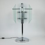 Vintage design table lamp in chrome and hood with glass plates, seventies