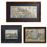 Collection of engravings and watercolor painting from Ghent, 19th century