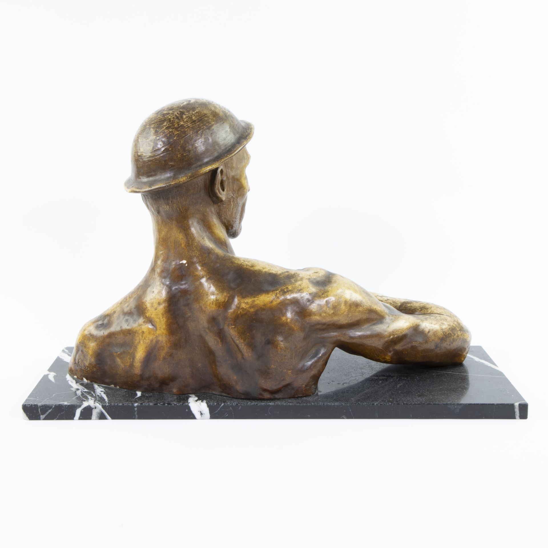 Art Deco statue in patinated plaster around 1920 - 1930 Miner, signed - Image 3 of 5