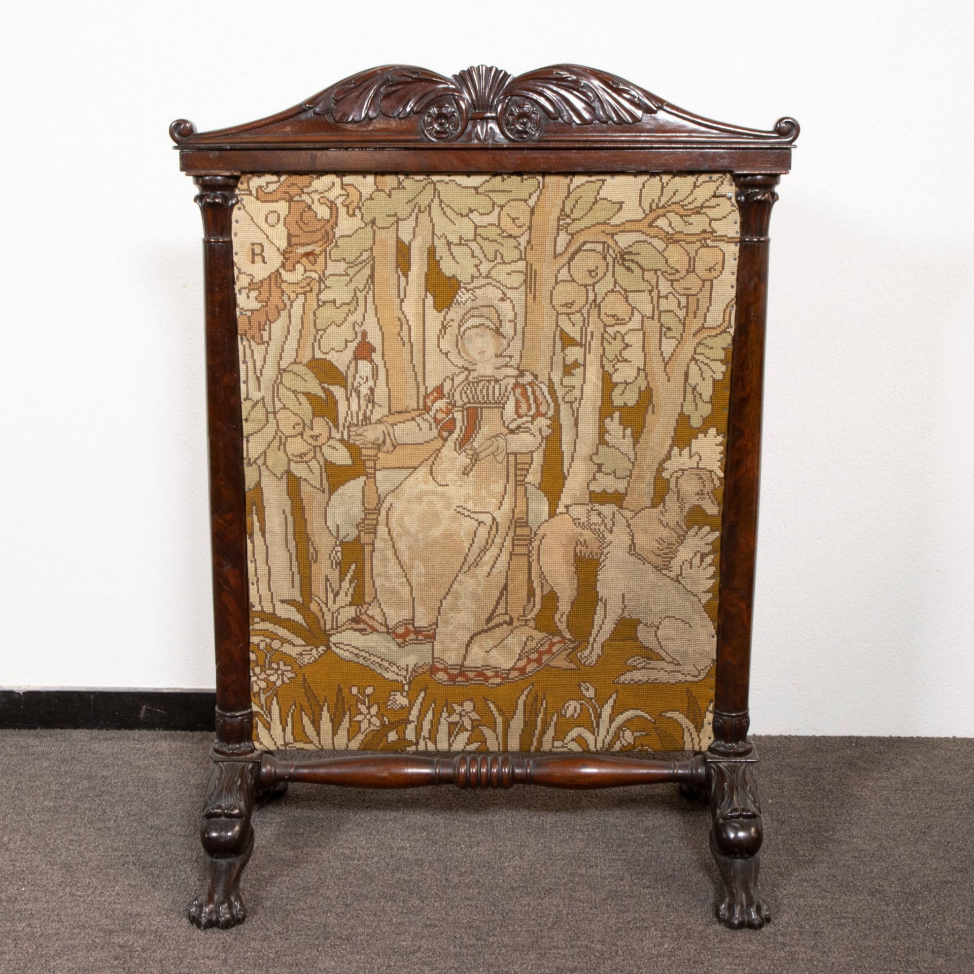 19th century English Pre-Raphaelites fireplace screen, signed RO .