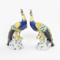 Pair of Sévres porcelain peacocks hand-painted, marked