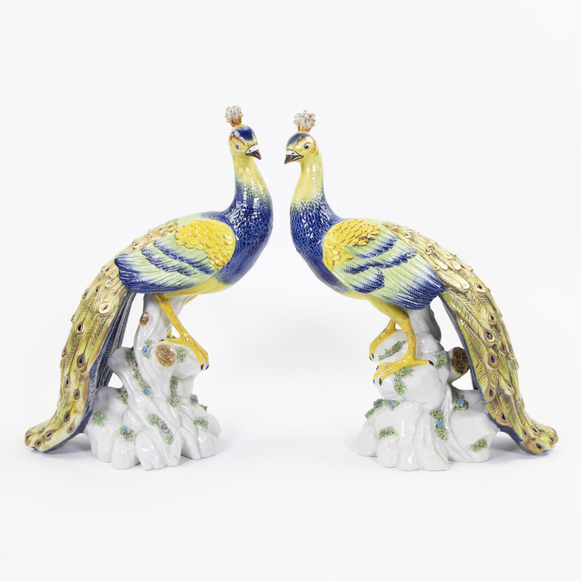 Pair of Sévres porcelain peacocks hand-painted, marked - Image 2 of 8