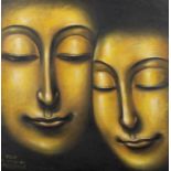 Golden Buddha heads, oil on canvas signed 'Tawa' Susut. Payangan Bali 20008