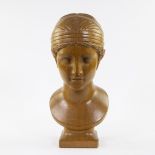 Art deco wooden bust of a young lady, monogram AV