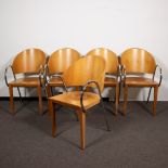 5 vintage chairs 'La Bella' metal and curved with laminated wood Sawaya & Moroni Milan, marked