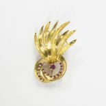 Gold brooch 18Kt gold (12 grams) with rubies