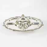 Large silver plated serving dish with different compartments and lid coupe