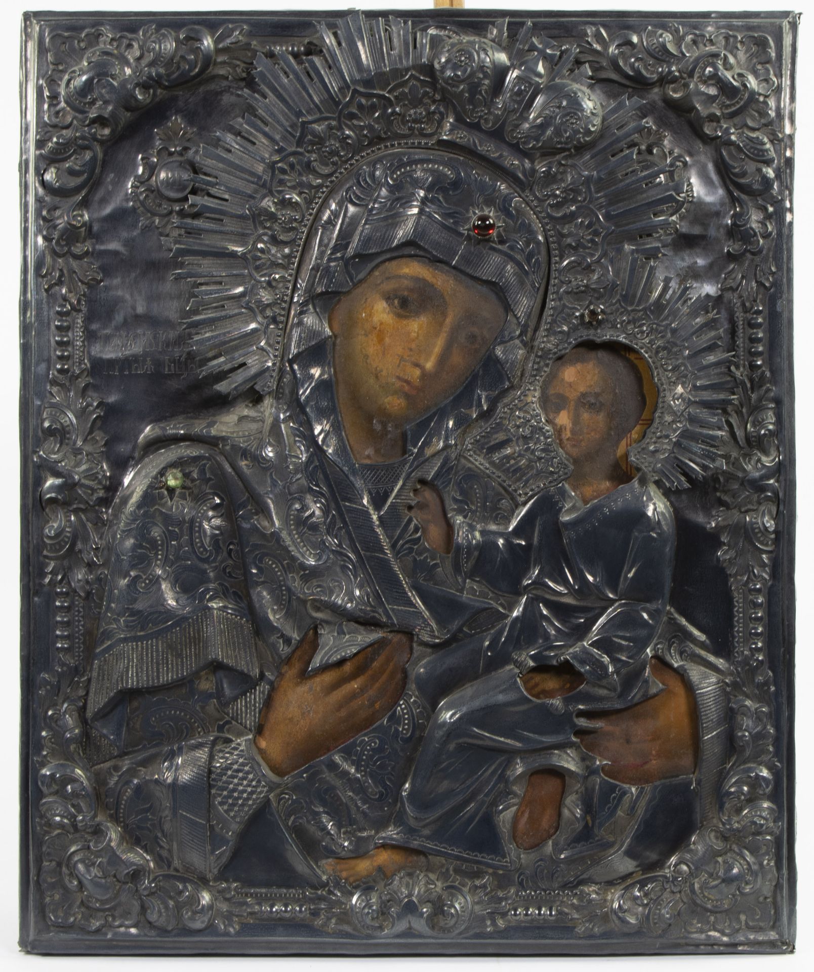 Icon with silver rizza Madonna of Smolensk 17th century