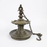 Antique Bronze Indian oil lamp with a large number of pips