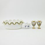 Collection of porcelain items, a glass cooler French 18th, 2 hand-painted vases 19th and Tournai mus