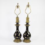 Pair of oil lamps cobalt blue with brass frames, Sèvres style