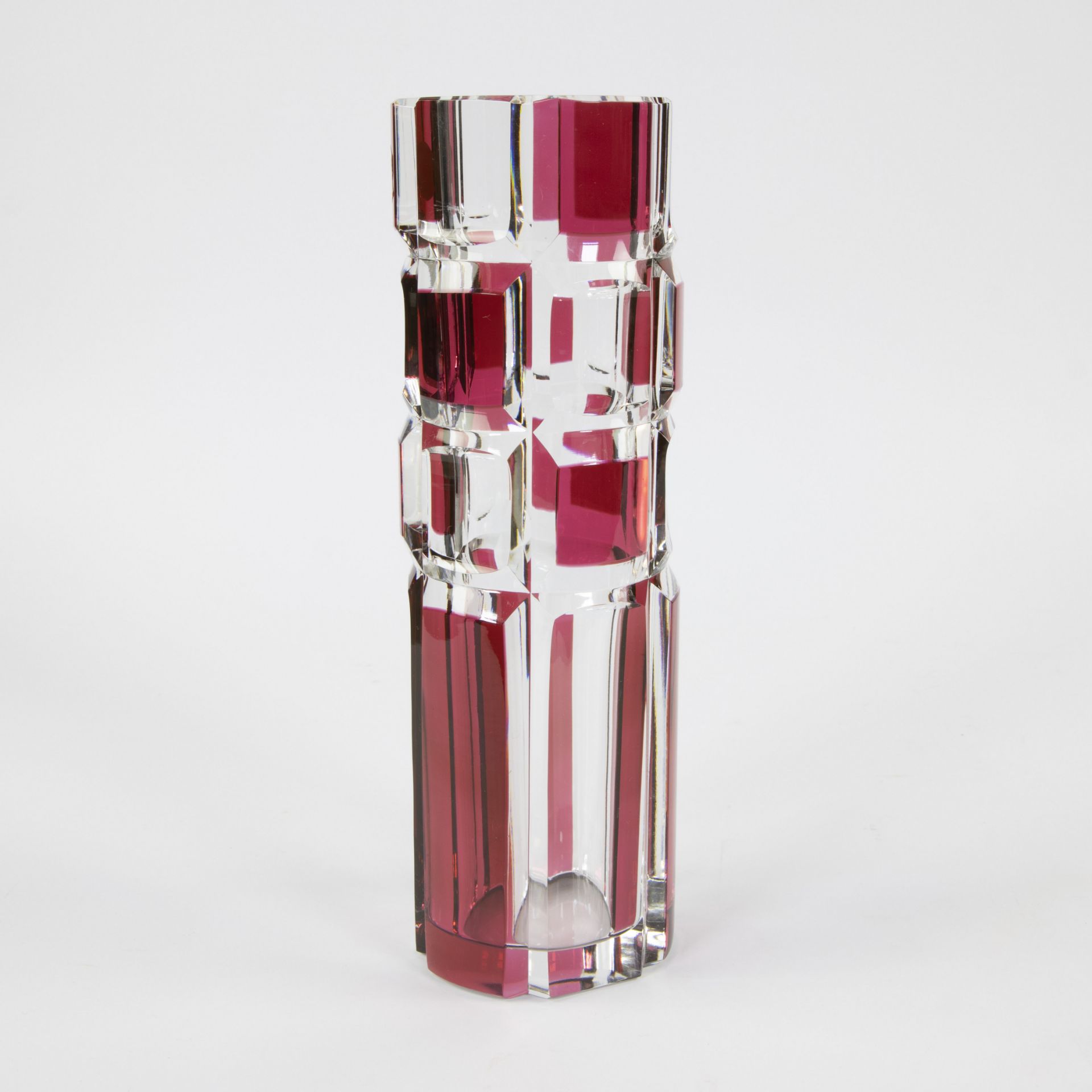 Val Saint Lambert red crystal cylinder vase with original label - Bild 2 aus 5