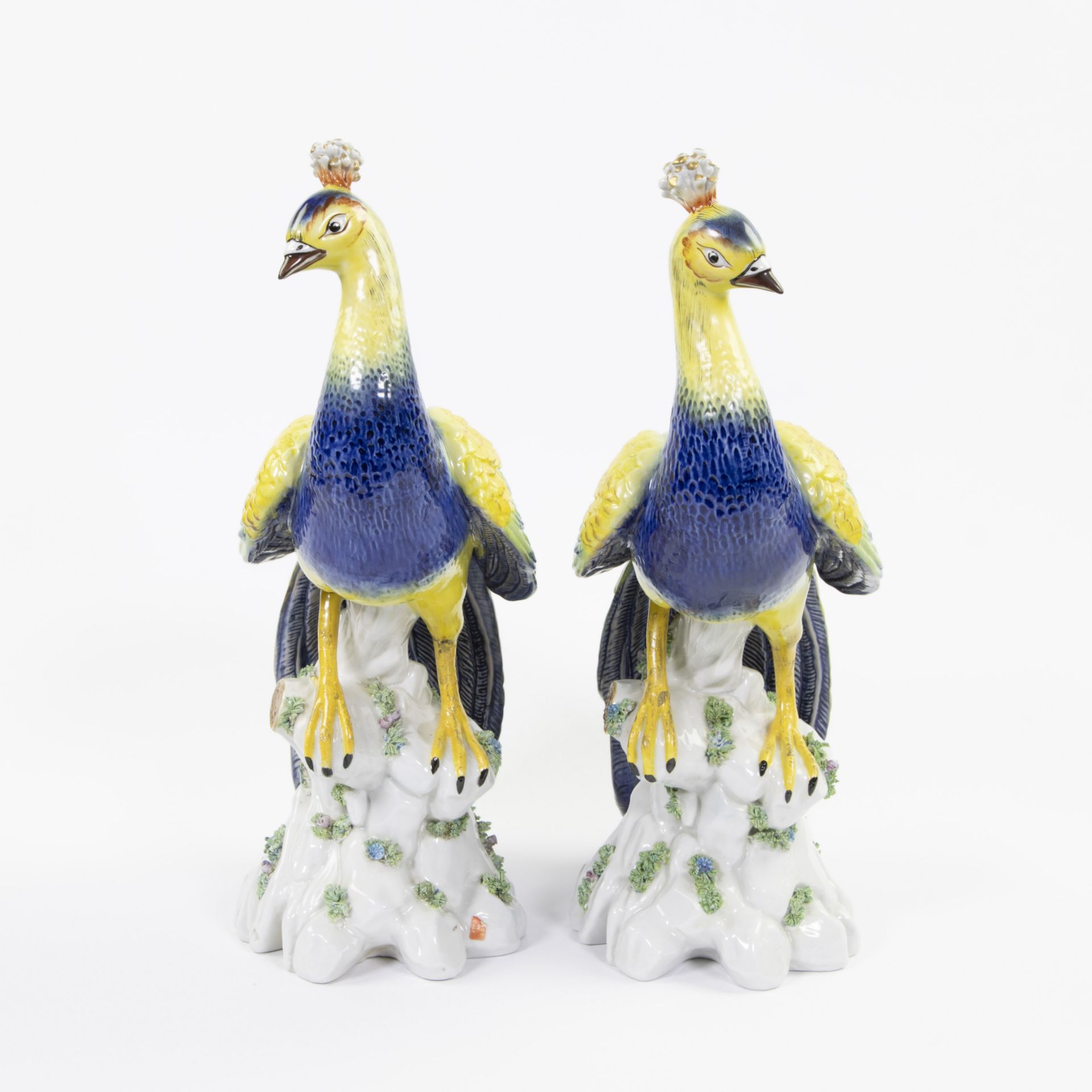 Pair of Sévres porcelain peacocks hand-painted, marked - Image 3 of 8