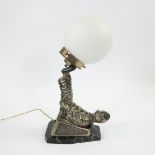 Art Deco table lamp Clown in silver plated bronze with glass ball