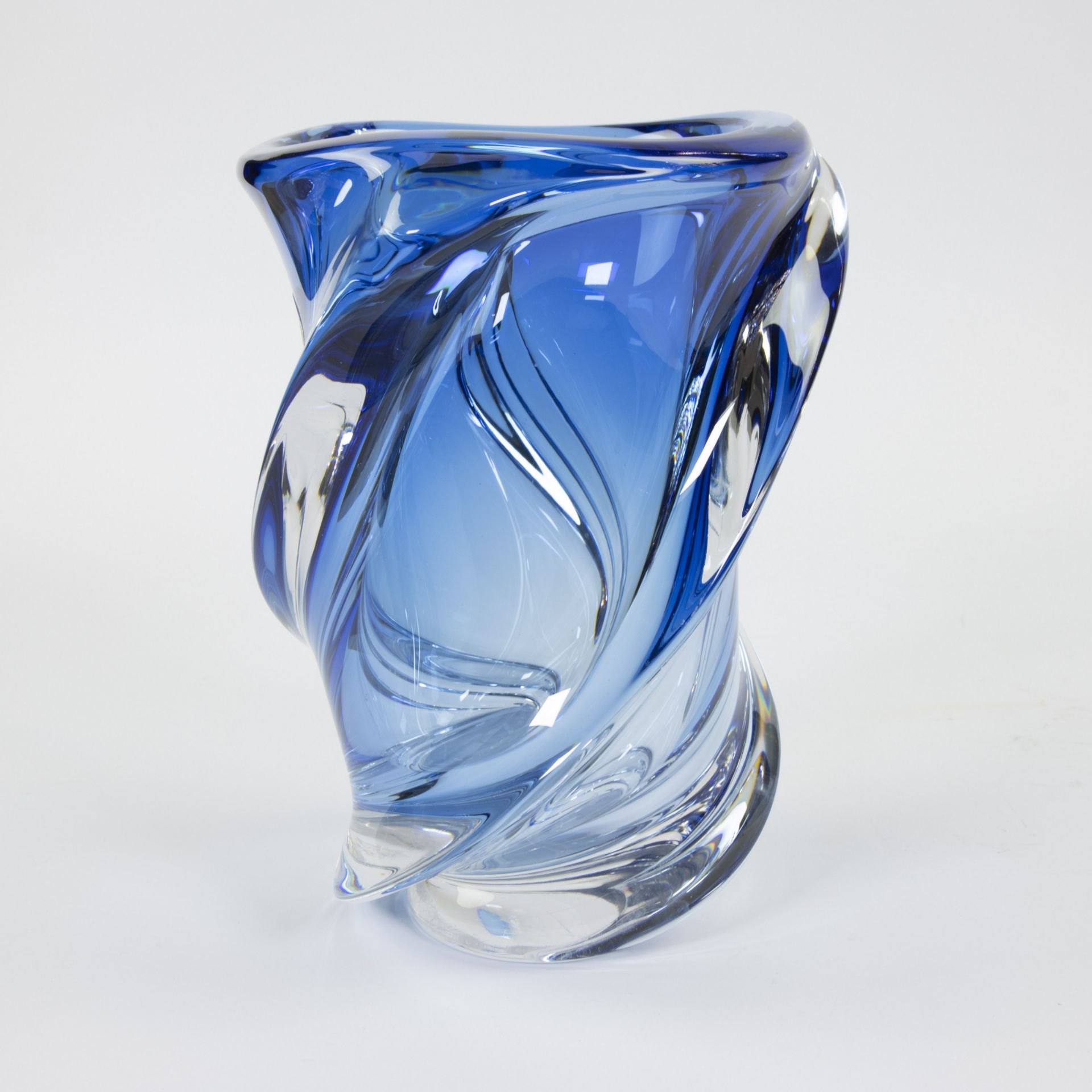 Vintage Val Saint Lambert vase blue crystal 60s/70s, with original label and signed - Bild 2 aus 5