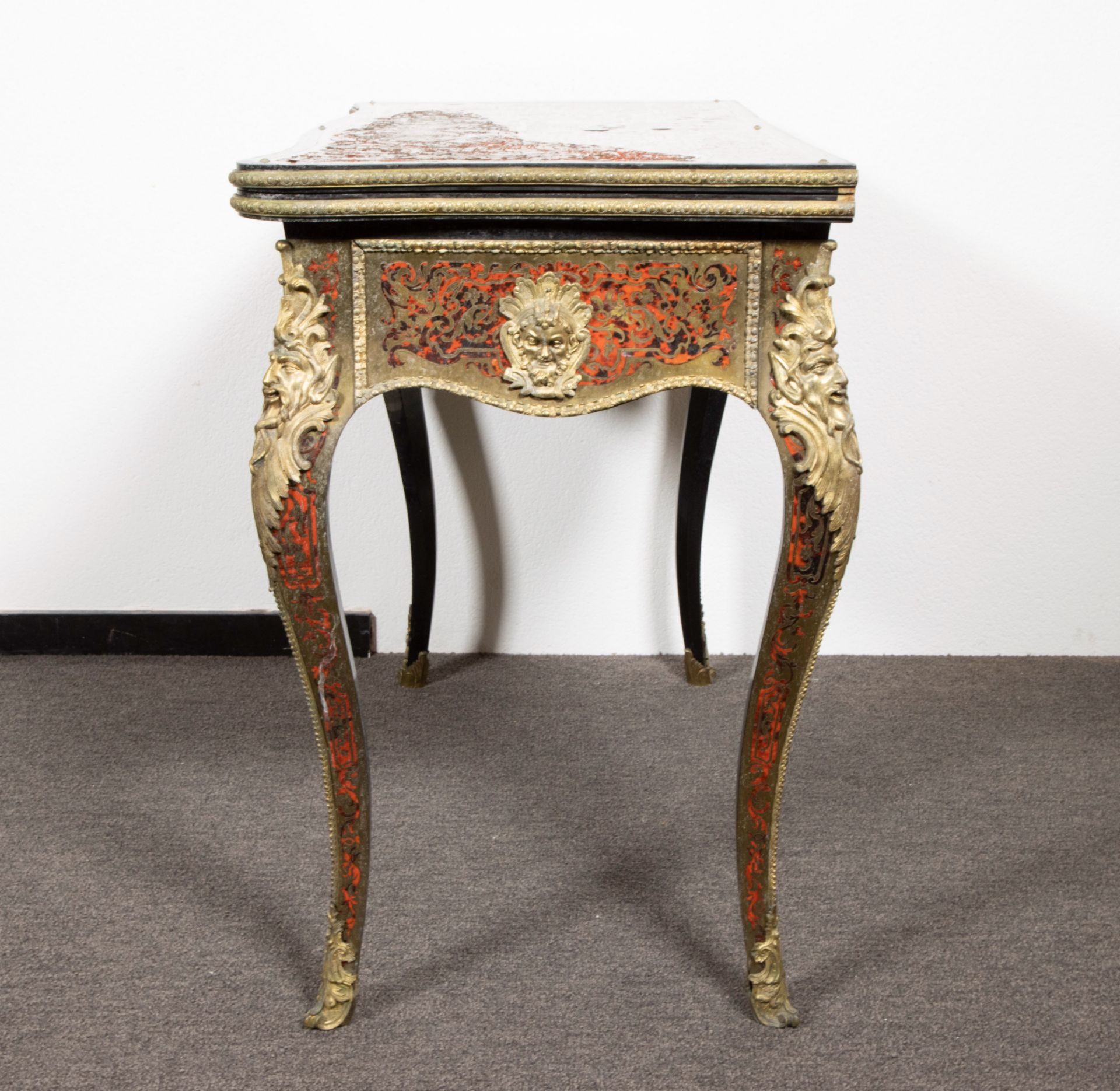 Game table Napoleon III with boulle marquetry with turtle and copper and decorated with bronze ornam - Image 4 of 6