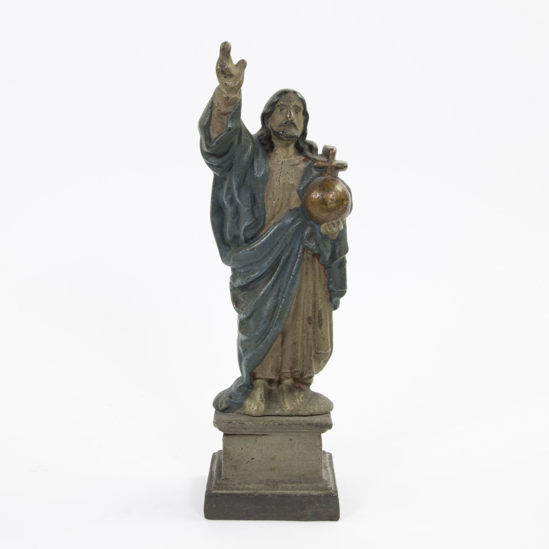 19th century Christ in polychrome cast iron