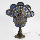 Peacock-shaped table lamp Tiffany style with stained glass