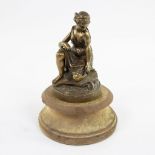 Gilt bronze of a sitting girl, Not Signed and Napoleon III ink set in black marble with bronze woman