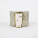 Silver bracelet with gold and quartz