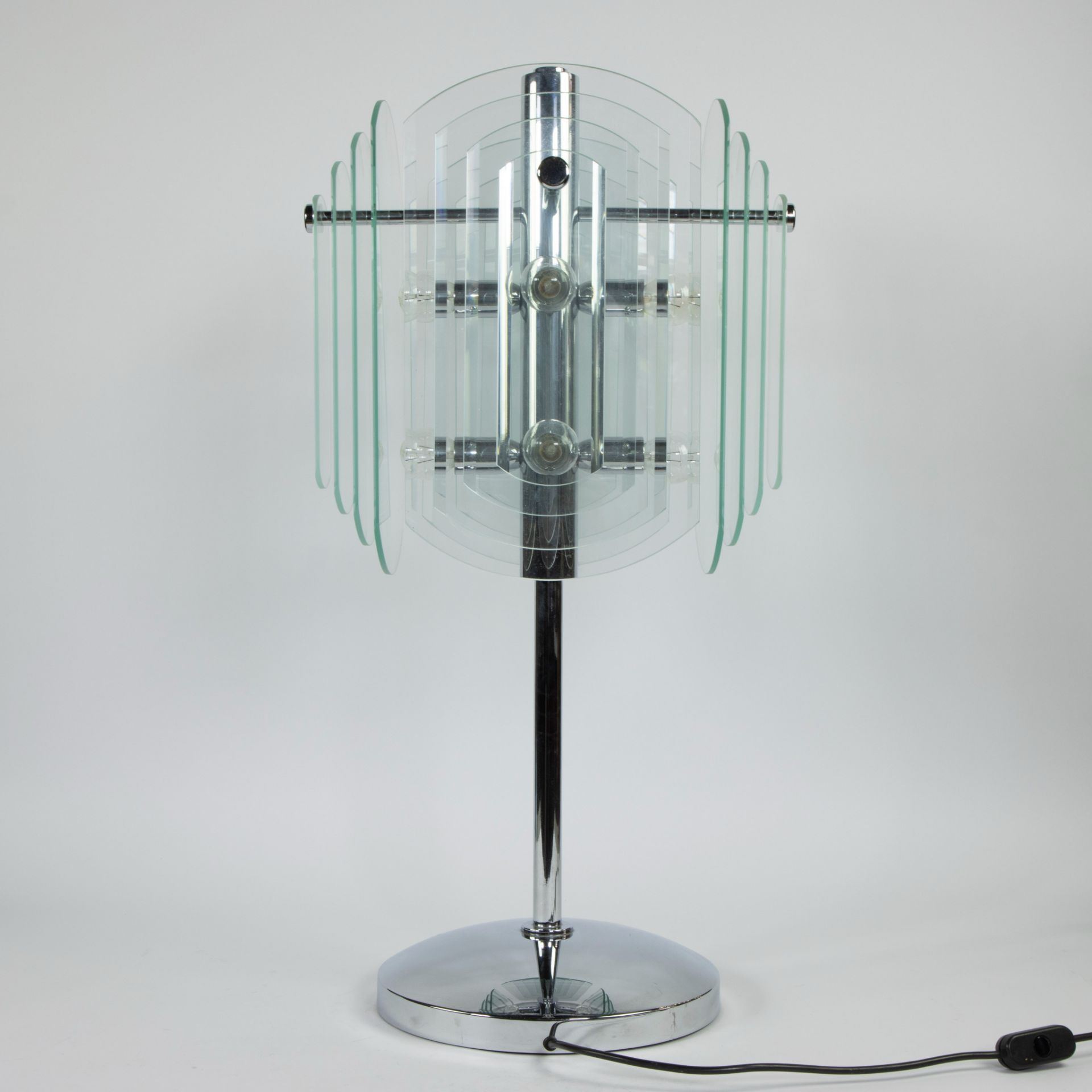 Vintage design table lamp in chrome and hood with glass plates, seventies - Bild 3 aus 5