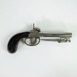 Liège two-barreled percussion pistol with folding bayonet and engraved case lock