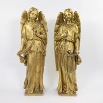 Pair of neo-gothic gilded wooden angels, Flemish, 19th century