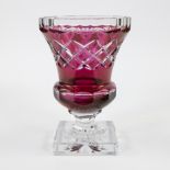 Val Saint Lambert red crystal vase model Thessalie, signed on the bottom, with original label