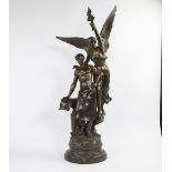 Large sculpture in art bronze of a blacksmith with angel and torch