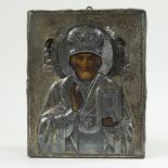 Orthodox icon with silver plated front 19th century