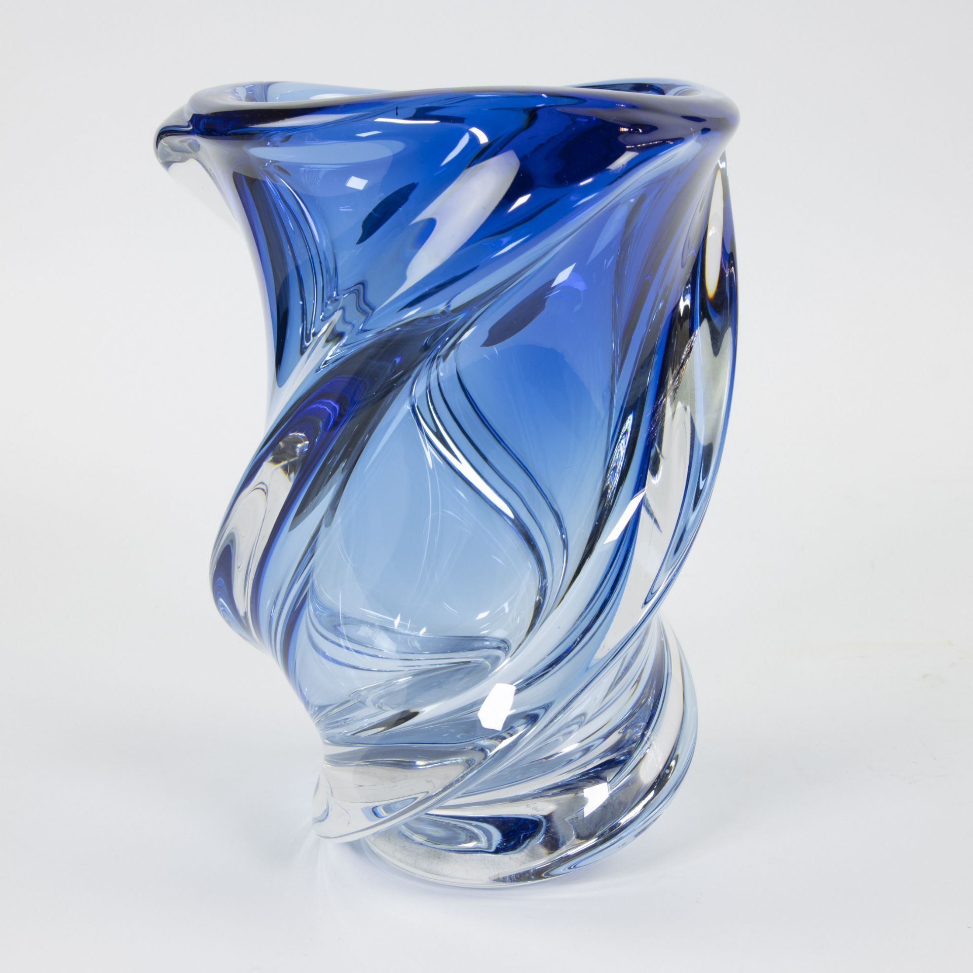 Vintage Val Saint Lambert vase blue crystal 60s/70s, with original label and signed - Bild 3 aus 5