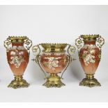 Collection of 3 Japanese vases decorated with brass mounts.