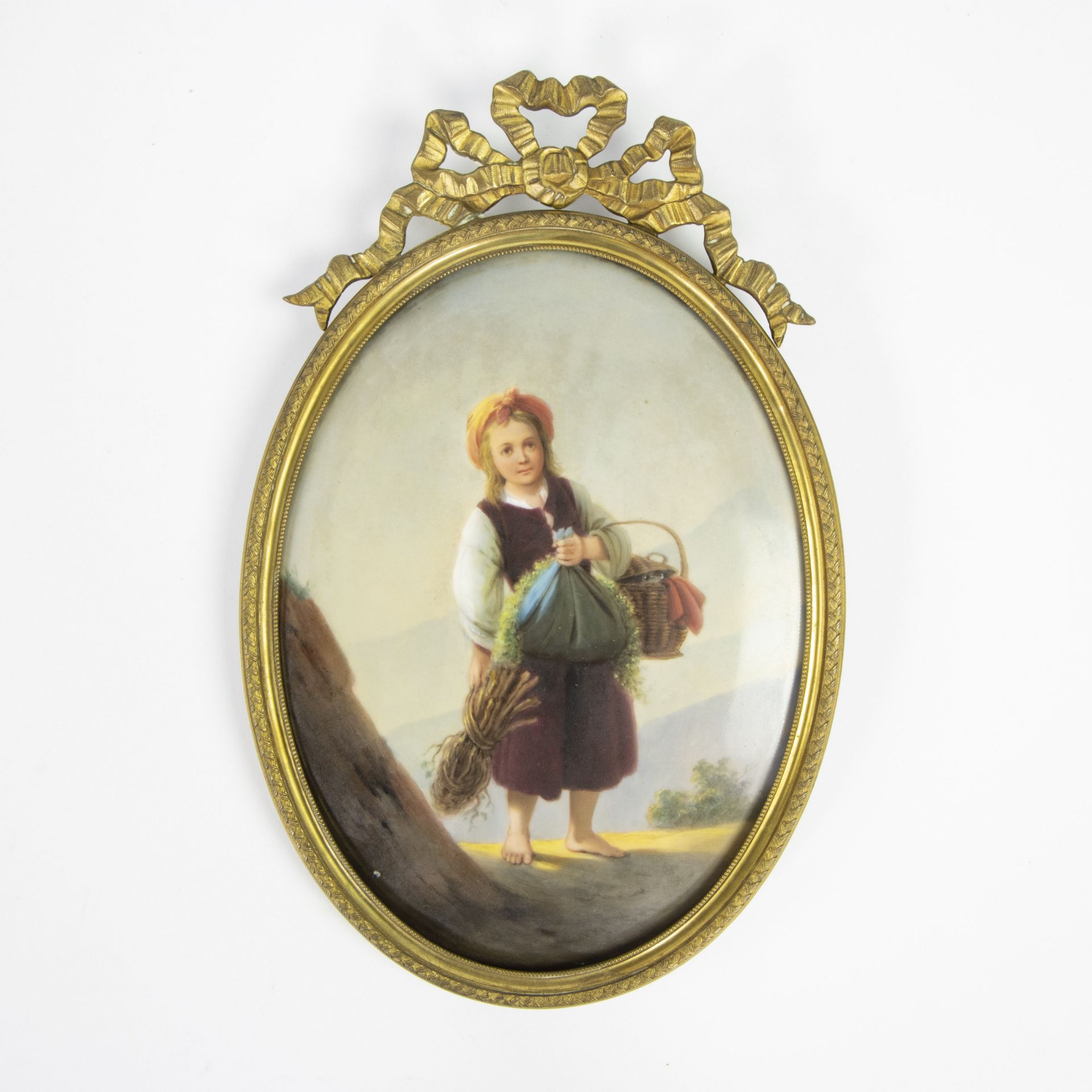 Pair of hand-painted plaques on porcelain in bronze Louis Philippe frame 19th century - Bild 2 aus 4