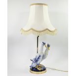 Lampadaire with ducks in blue/white glazed ceramic and golden beak and webbed feet 1980s