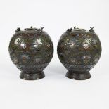 Pair of 19th century Japanese champlevé vases, edge decorated with snails