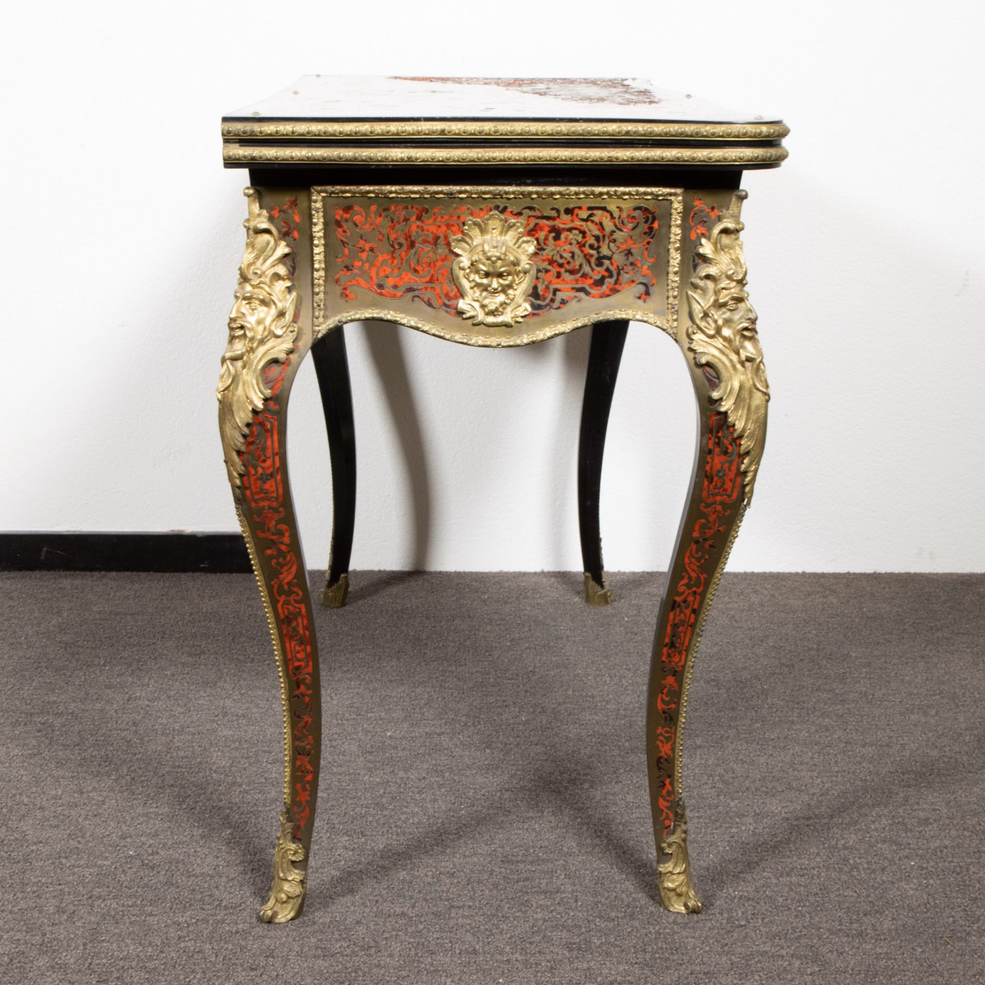 Game table Napoleon III with boulle marquetry with turtle and copper and decorated with bronze ornam - Image 6 of 6