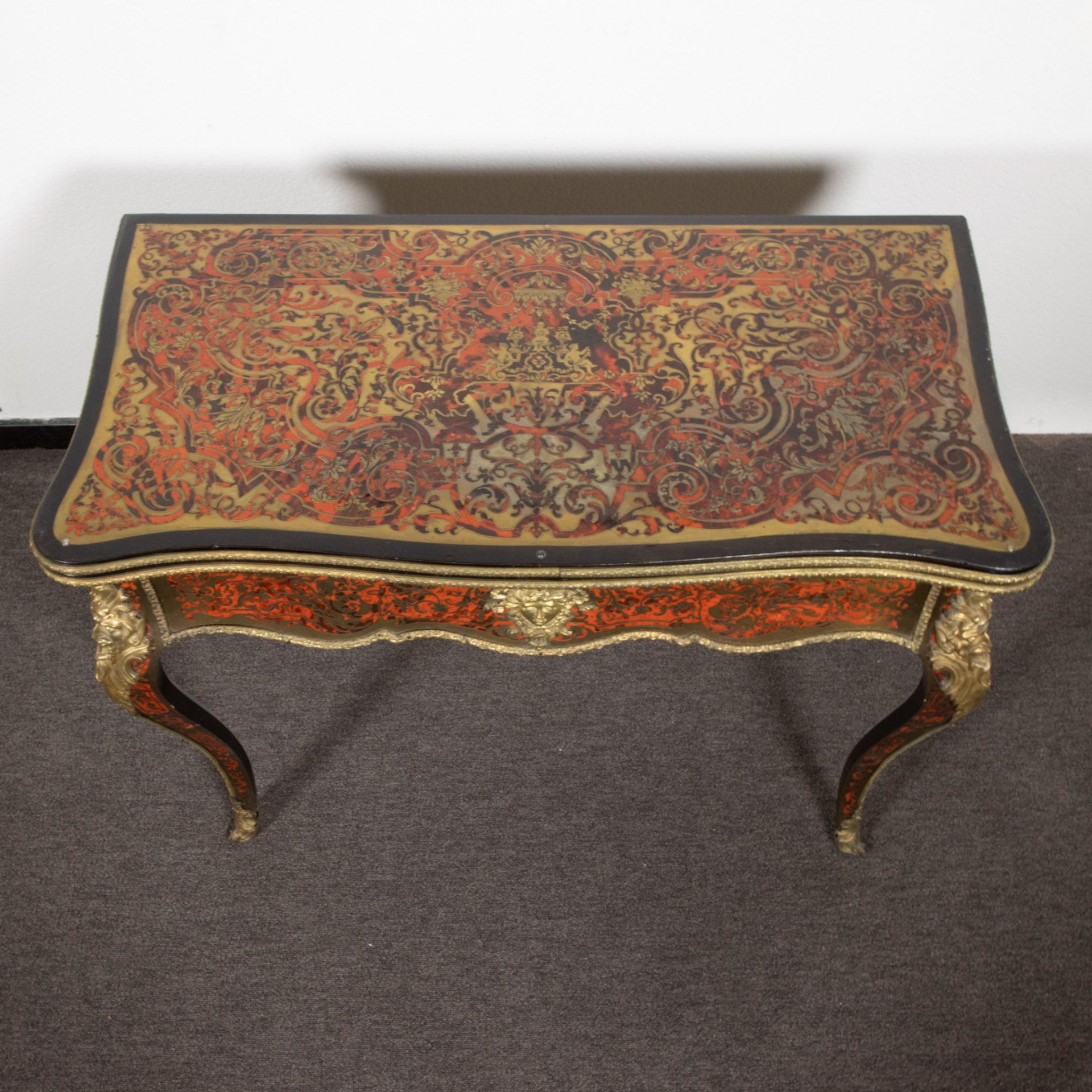 Game table Napoleon III with boulle marquetry with turtle and copper and decorated with bronze ornam - Image 2 of 6