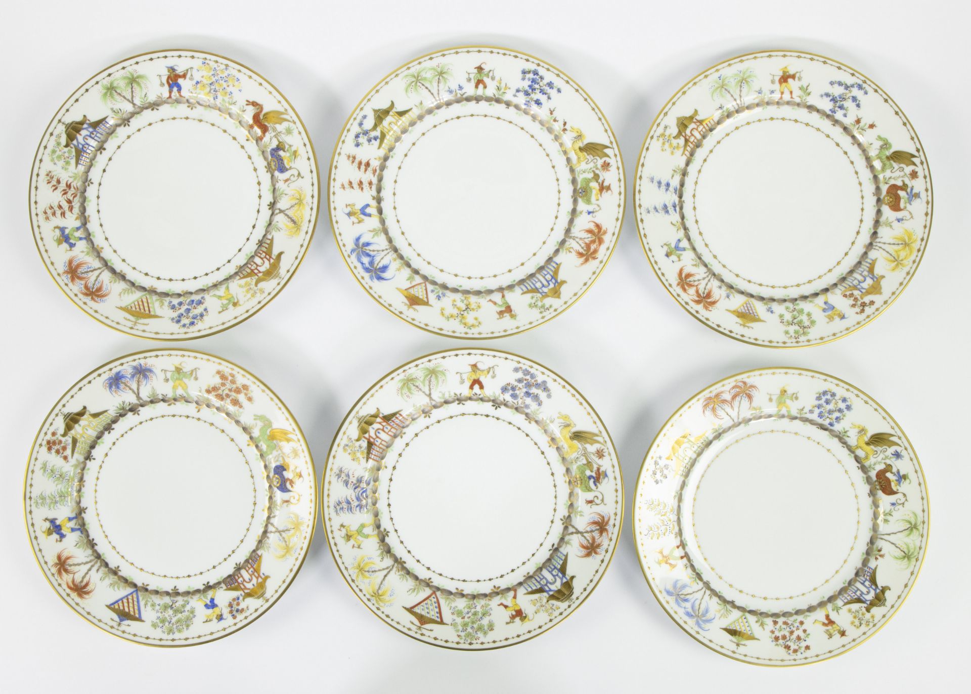 12 Tiffany porcelain plates Atelier Le Tallec 'Cirque Chinois' China