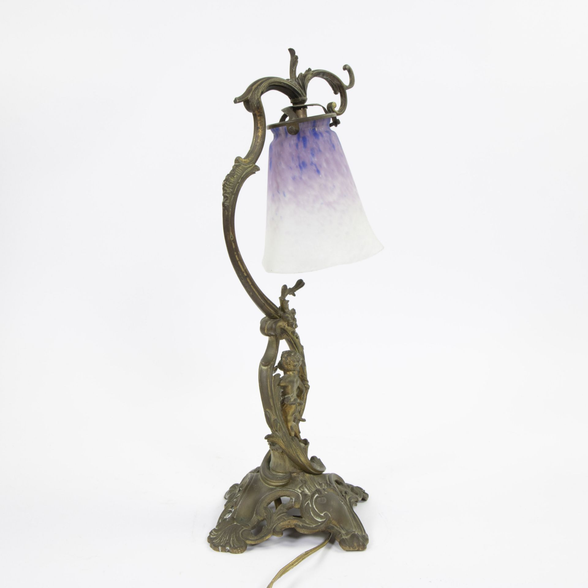 Art Nouveau table lamp in bronze with shade in glass paste Schneider - Image 4 of 4