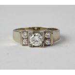 White golden ring with diamond, 18 Kt
