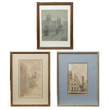 Ghent Works Lavis And Watercolor Joseph Van Haerde 19th Century and view of the Korenmarkt in Ghent