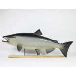 Vintage salmon mounted on wooden pedestal