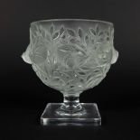 Lalique France 'Elisabeth' bird and vine pedestal vase with clear and frosted crystal, signed below